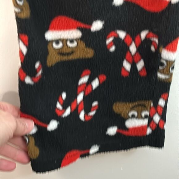 Christmas Holiday Black Red Pjs Fleece Pajama Pants Candy Canes Poop Emoji - Picture 6 of 7